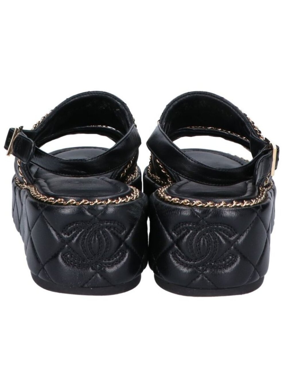 Chanel CC Logo Quilted Chain Platform Sandals 37 1 2C - Picture 4 of 12
